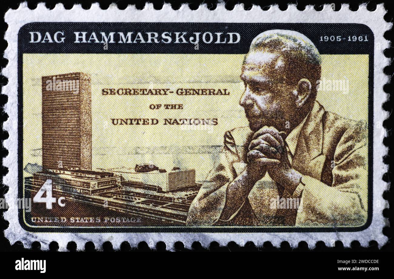 Secretary general of United Nations Dag Hammarskjold on postage stamp Stock Photo