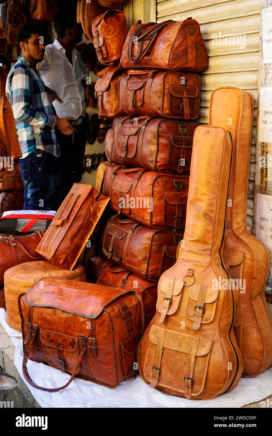 Leather bags, souvenirs, Jaisalmer, Jaisalmer, Rajasthan, India Stock