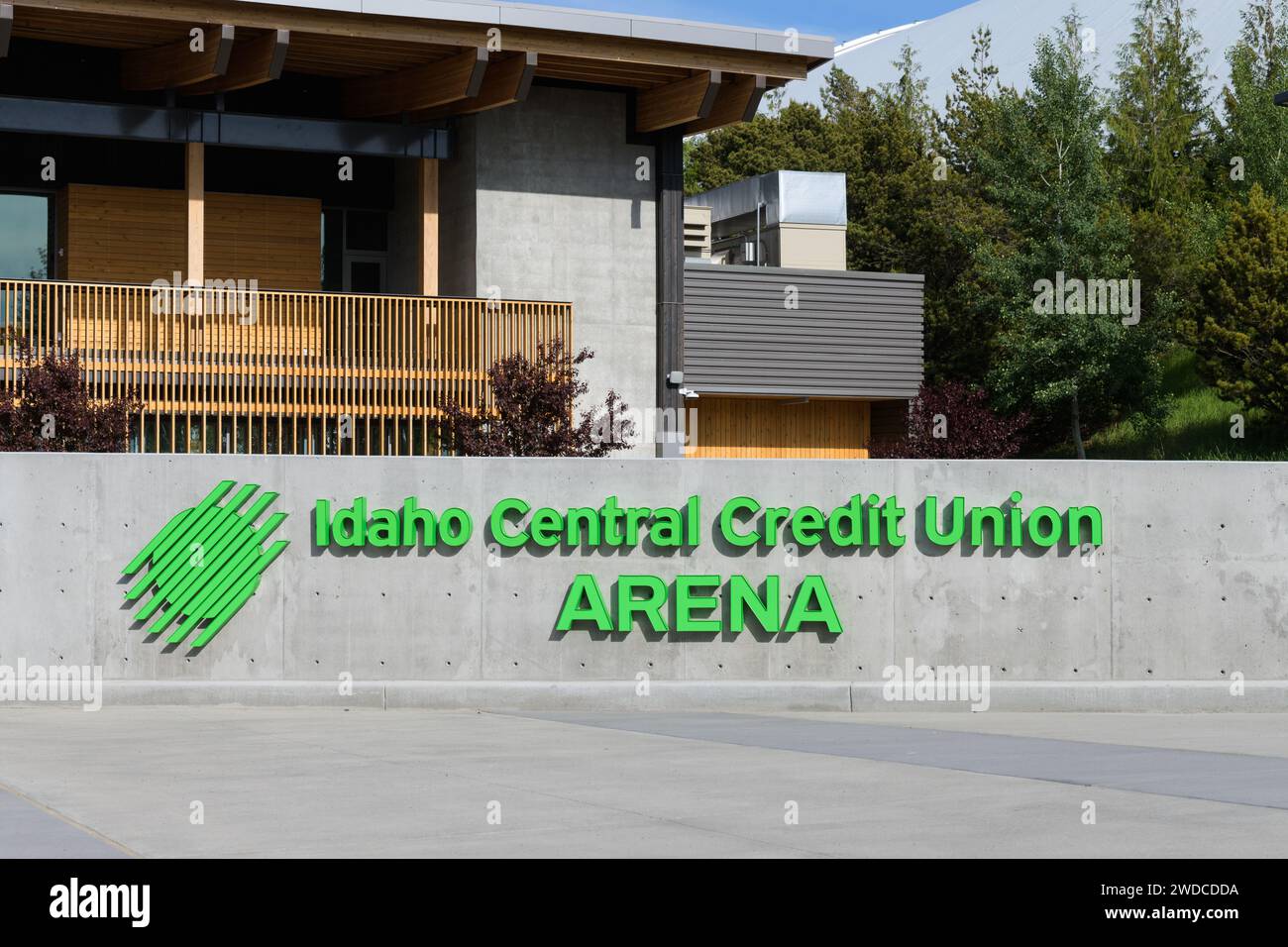 Moscow, ID, USA - May 23, 2023; Sign for Idaho Central Credit Union Arena at University of Idaho Stock Photo