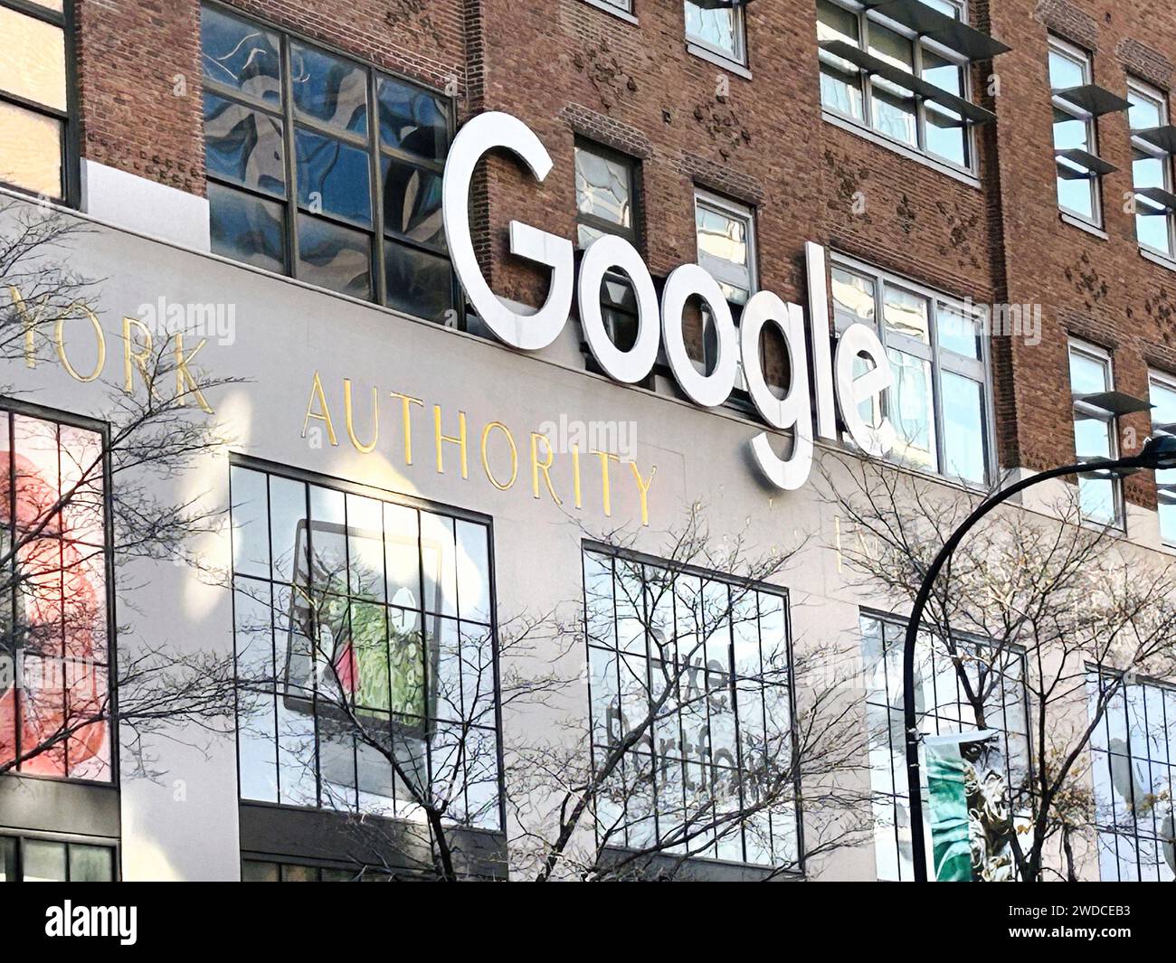 Google logo on building exterior, 111 Eighth Avenue, Chelsea, New York City, New York, USA Stock Photo