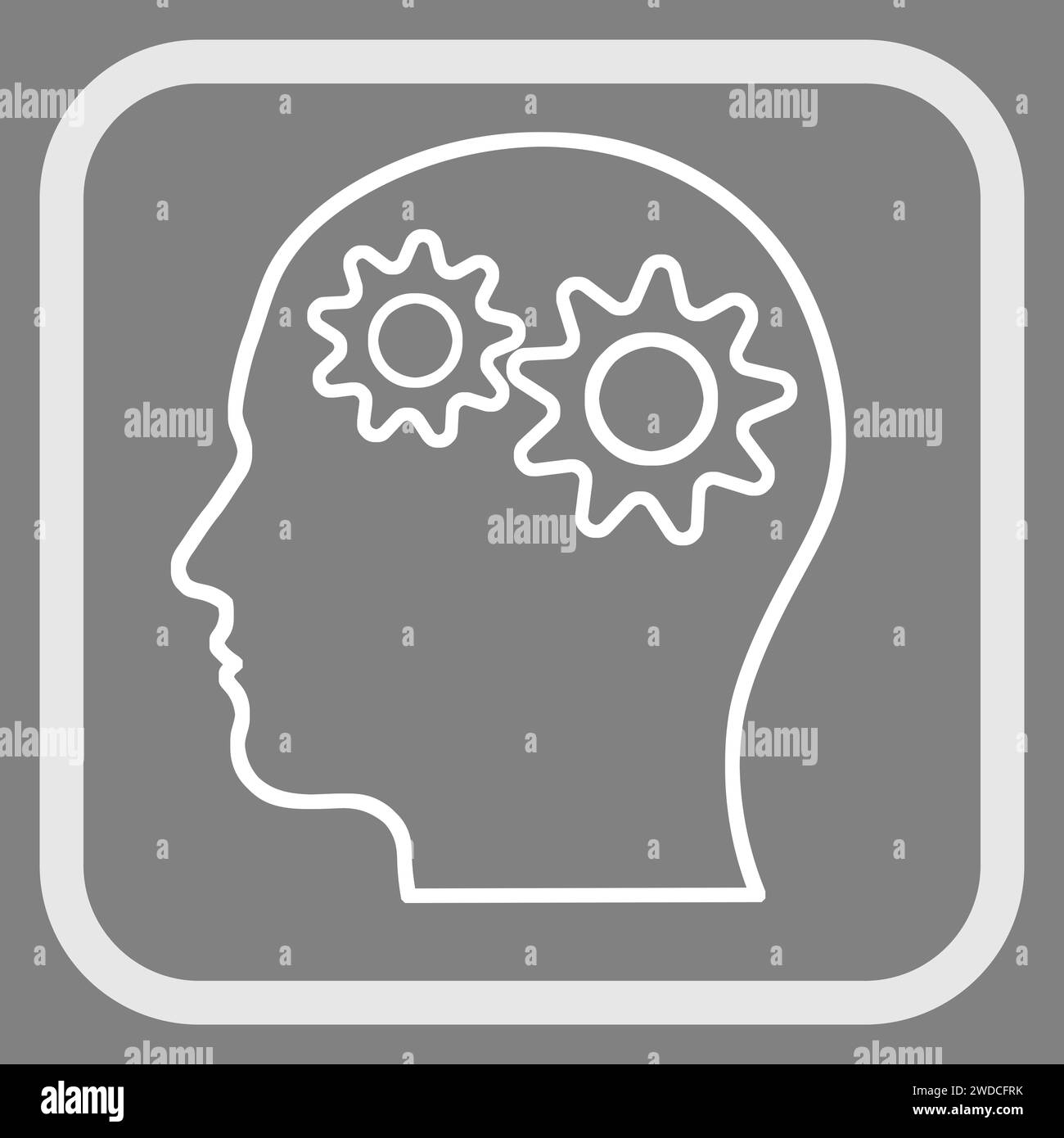 Human head with gears in frame, illustration on grey background Stock ...