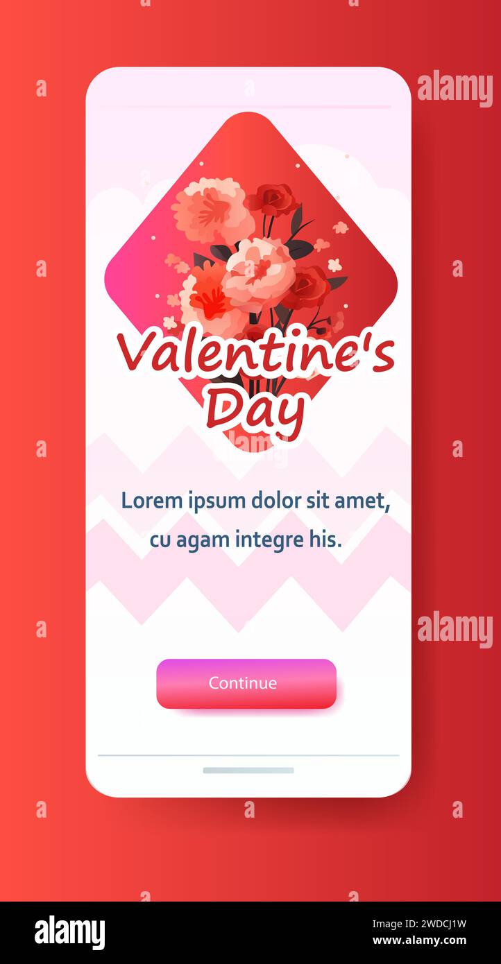 flower bouquet in heart happy valentine day poster or voucher holiday ...