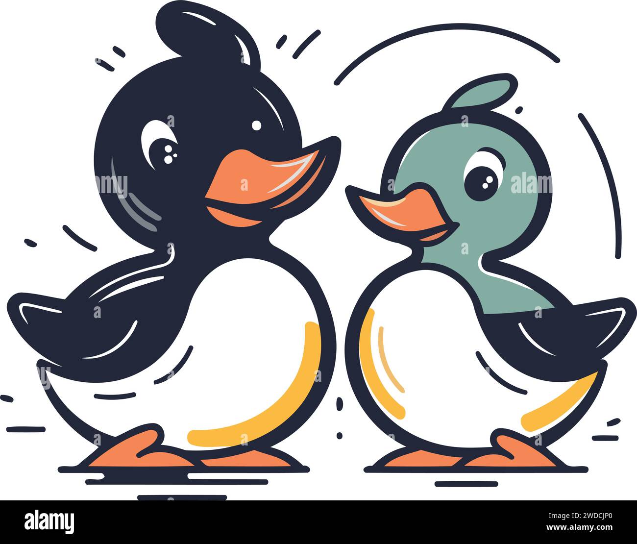 Vector illustration of two cute rubber ducks. isolated on white ...