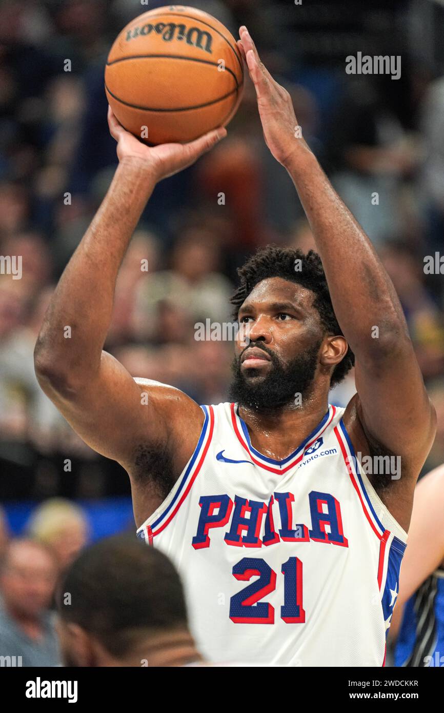 Orlando, Florida, USA, January 19, 2024, Philadelphia 76ers center Joel