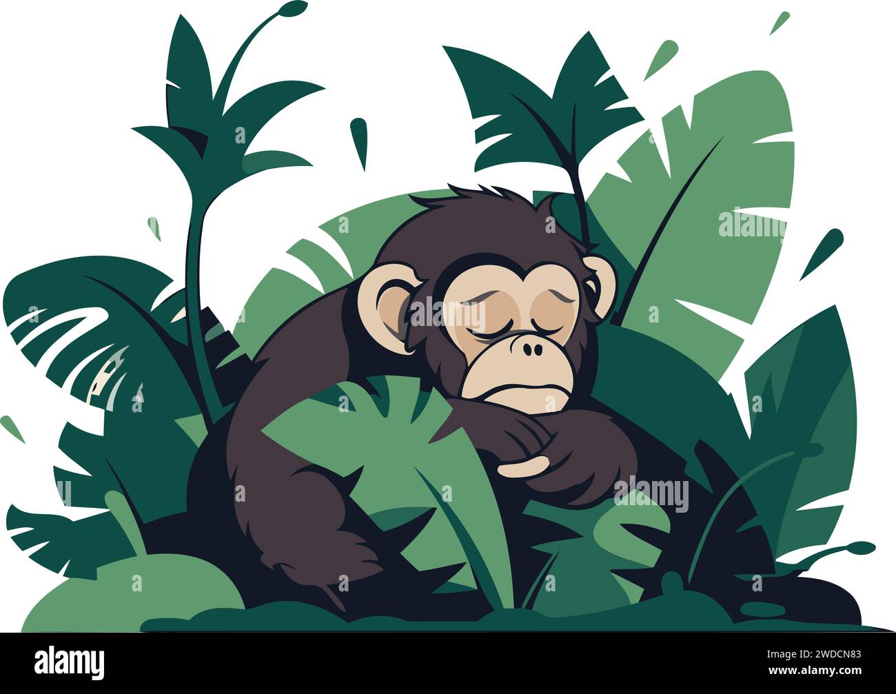 Chimpanzee in jungle. Vector illustration of a monkey in jungle Stock ...