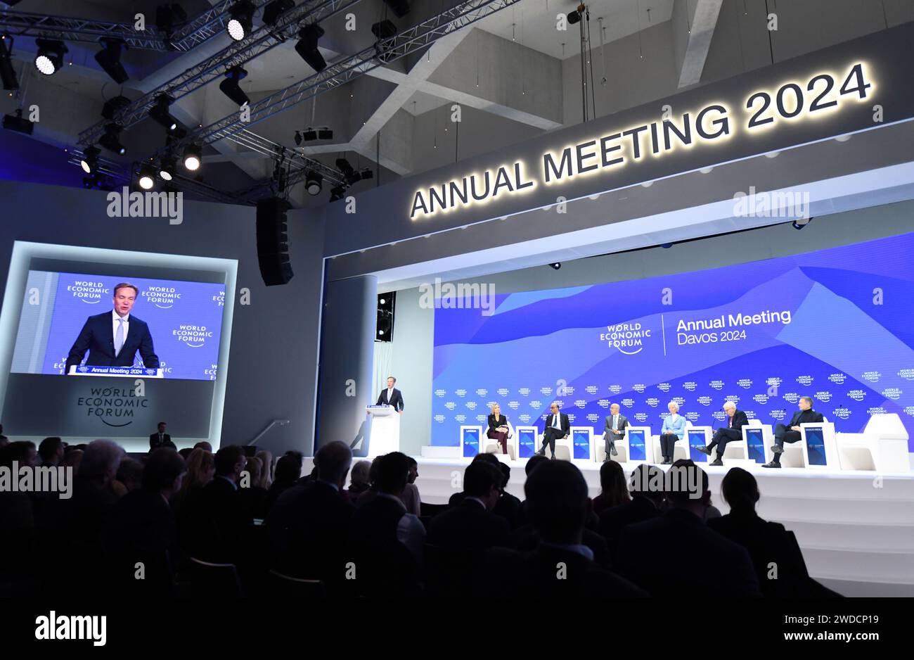 Davos, Switzerland. 19th Jan, 2024. WEF President Brende delivers