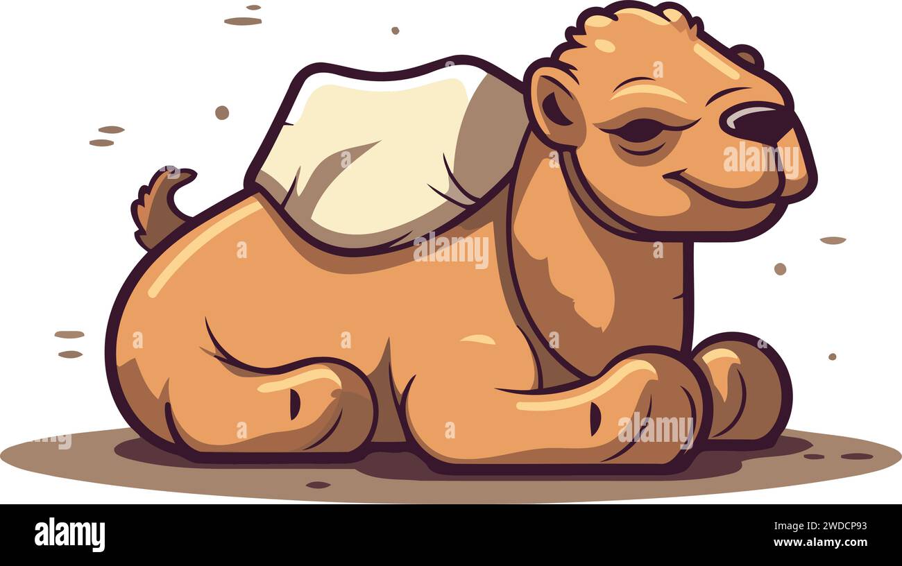 Camel sleeping on the ground. Cute cartoon vector illustration Stock