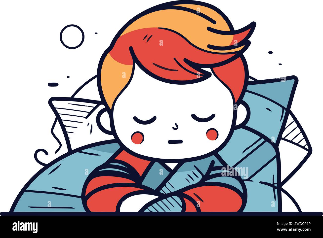 Sick boy lying in bed. Vector illustration in cartoon style Stock