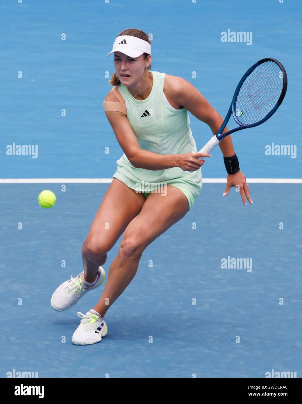 Melbourne, Australia. 20th Jan, 2024. ANNA KALINSKAYA of the Russian Federation in action against SLOANE STEPHENS of the USA on KIA Arena in a Women's Singles 3rd round match on day 7 of the 2024 Australian Open in Melbourne, Australia. Sydney Low/Cal Sport Media/Alamy Live News Stock Photo