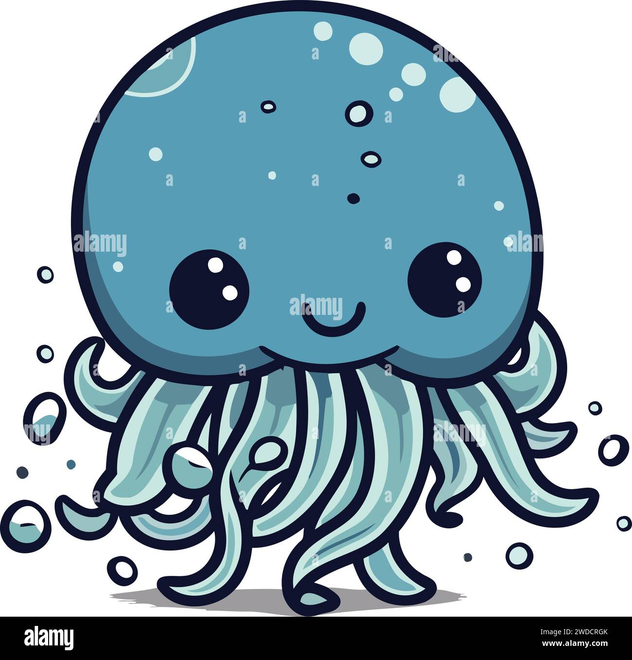 Cute Cartoon Jellyfish. Vector Illustration Isolated On White 