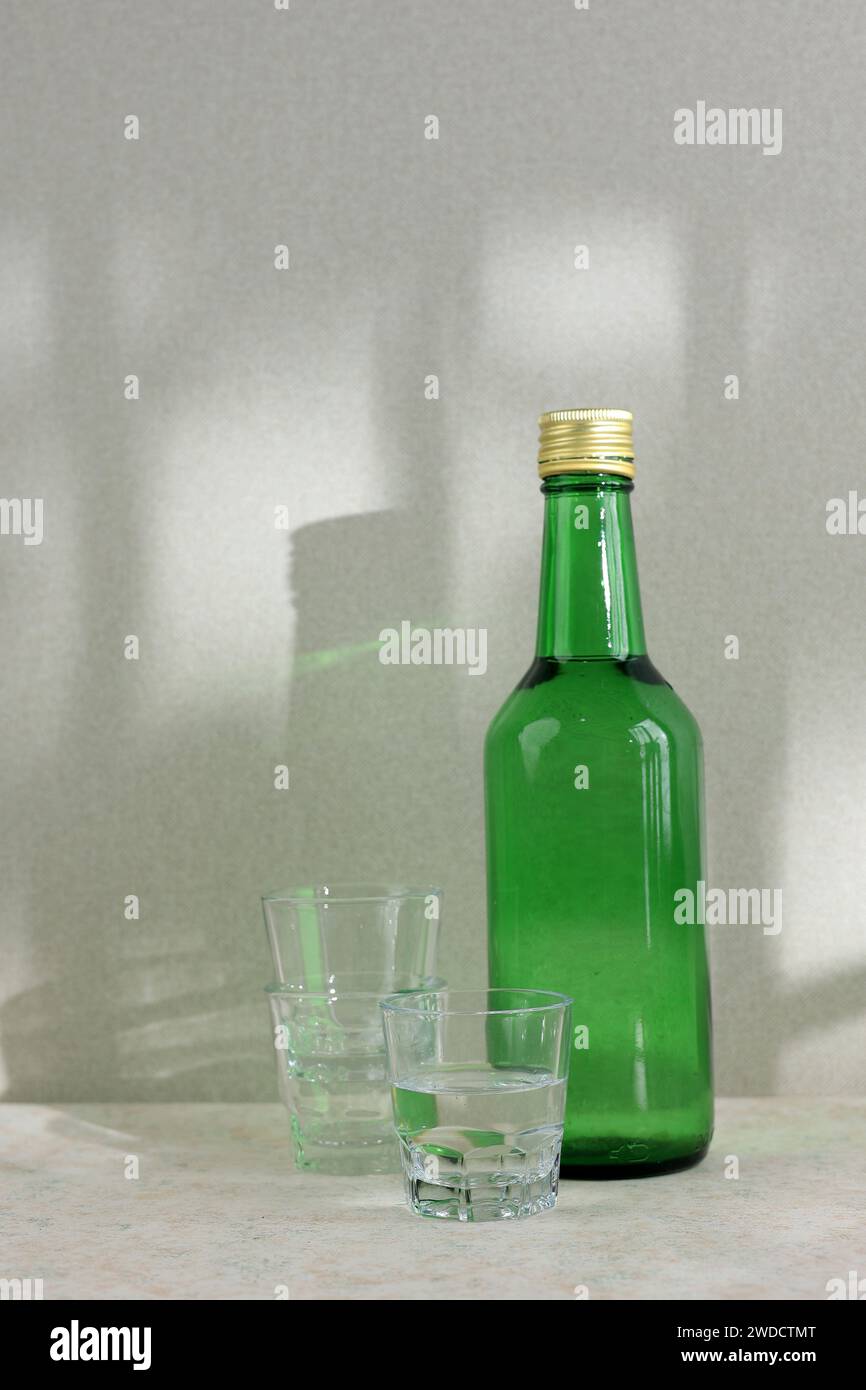 Green Bottle of Korean Gin Soju, Alcoholic Beverages Stock Photo - Alamy