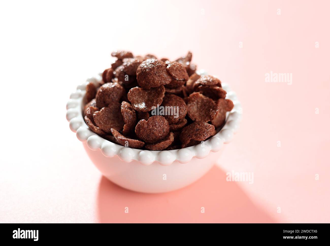 Chocolate Cereals Crispy Cocoa Crunchy in White Bowl. Chocolate
