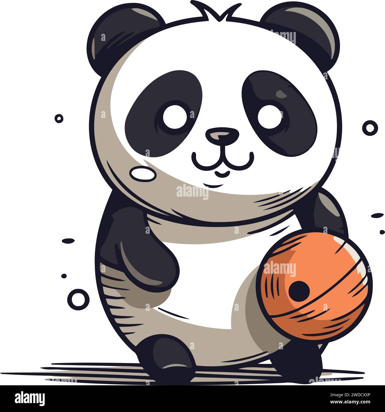 Cute cartoon panda with a bowling ball. Vector illustration Stock
