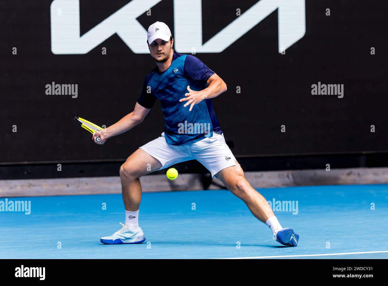 MELBOURNE, VIC - JANUARY 20: Miomir Kecmanovic of Serbia in action ...