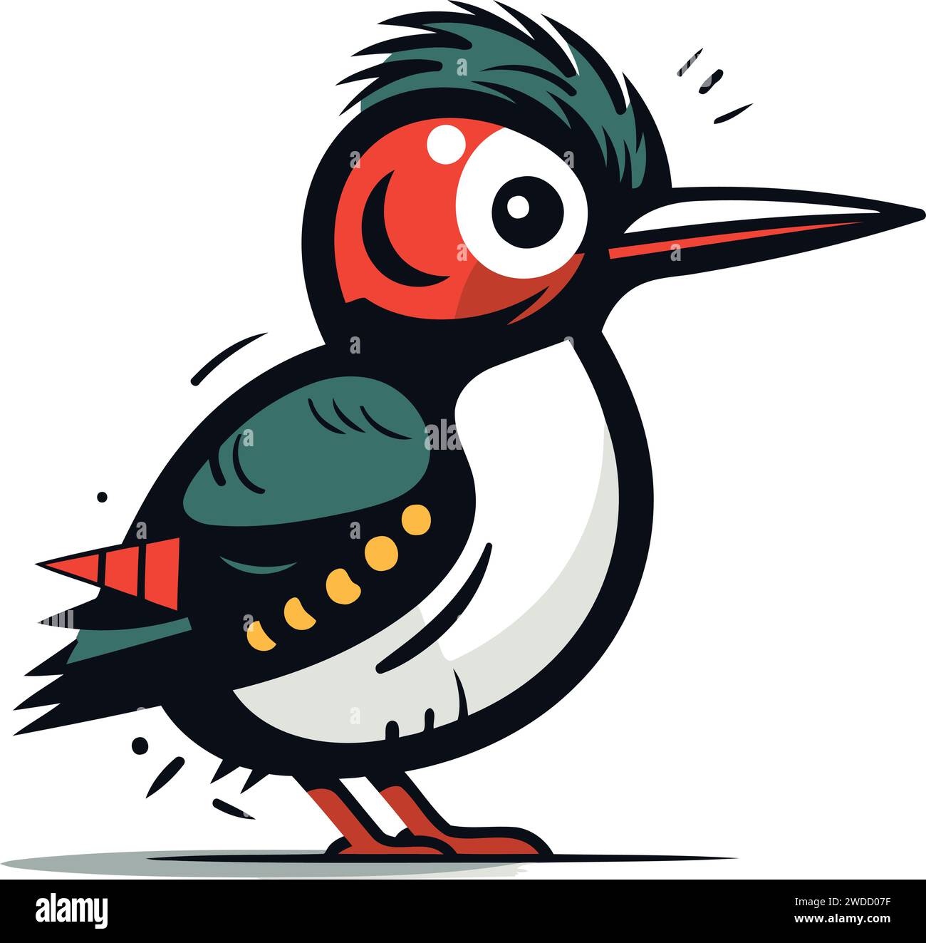 Cute cartoon woodpecker. Vector illustration. Isolated on white