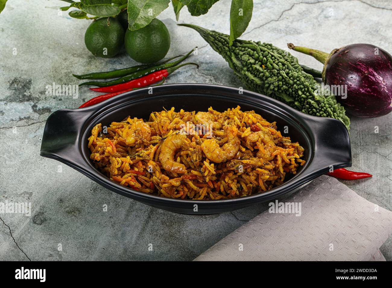 Indian cuisine - briani rice with prawns Stock Photo - Alamy