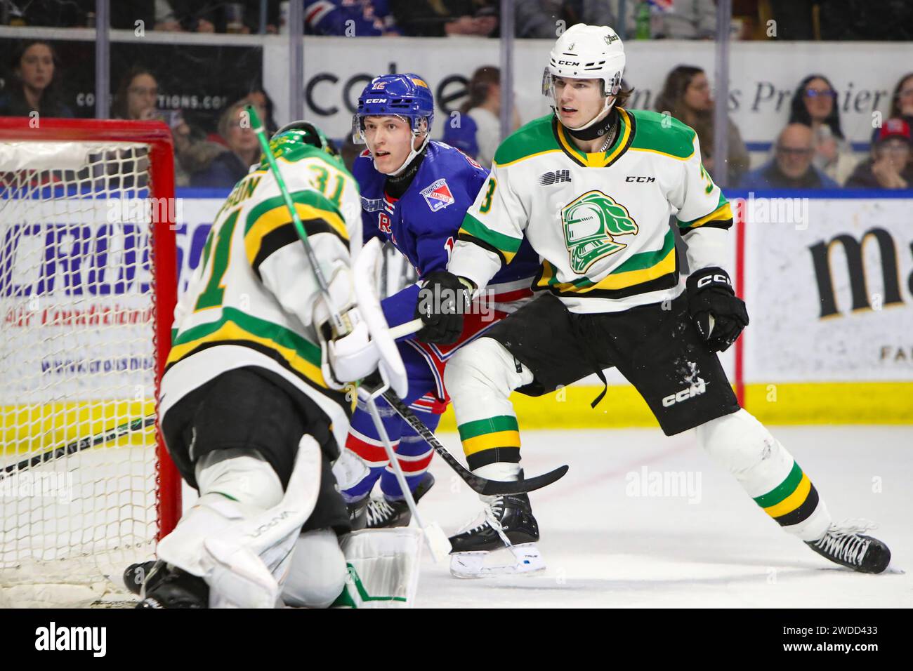 Kitchener, Canada. 19th Jan, 2024. Kitchener Ontario Canada, Jan 19 2024, The London Knights extend their winning streak to 13 games with a win over Kitchener. Sam Dickinson(3)of the London Knights. (Editorial Only) Credit: Luke Durda/Alamy Live News Stock Photo