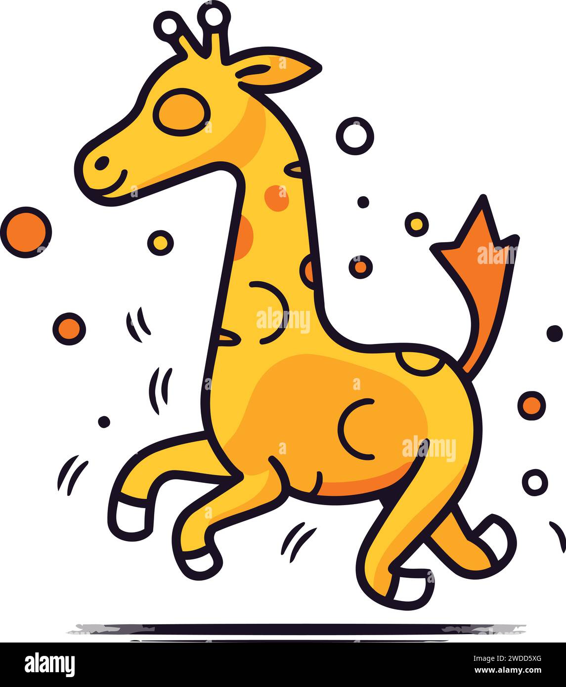 Cute cartoon giraffe running in the rain. Vector illustration Stock