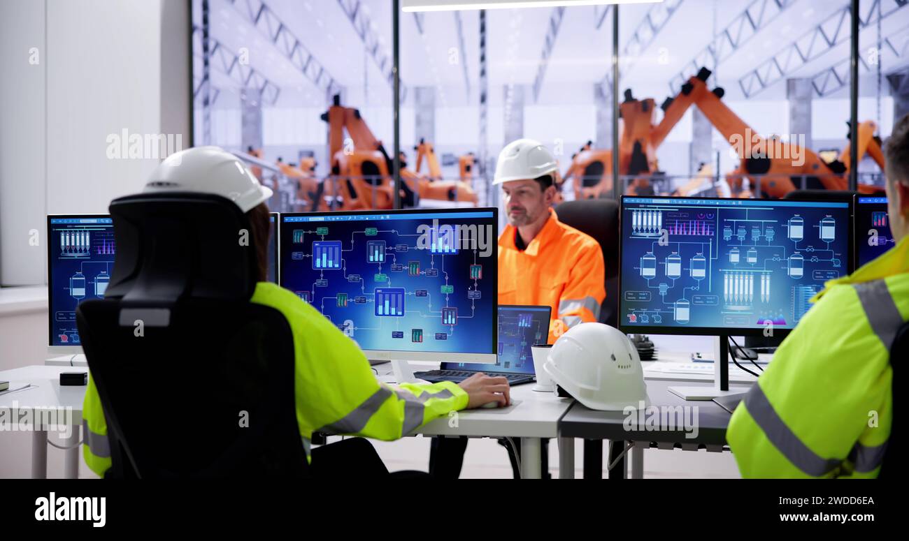 Engineer Operators Using Scada System At Industrial Plant Stock Photo ...