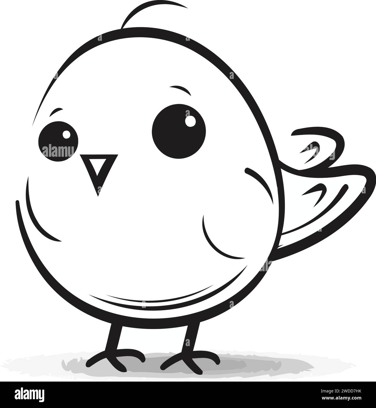 cute little bird on white background. black and white vector ...