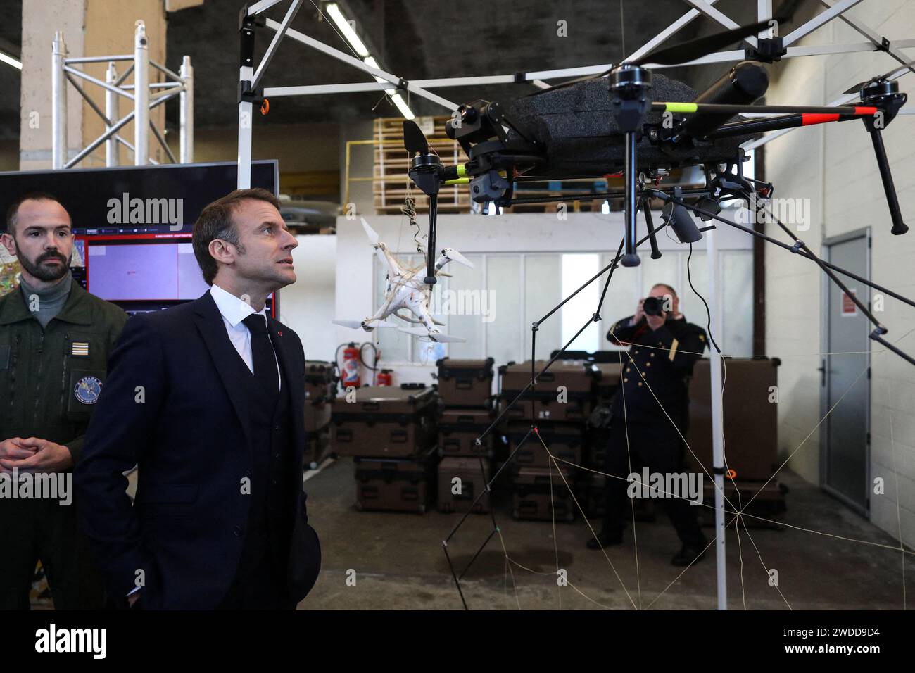 Cherbourg, France. 19th Jan, 2024. President Emmanuel Macron inspects