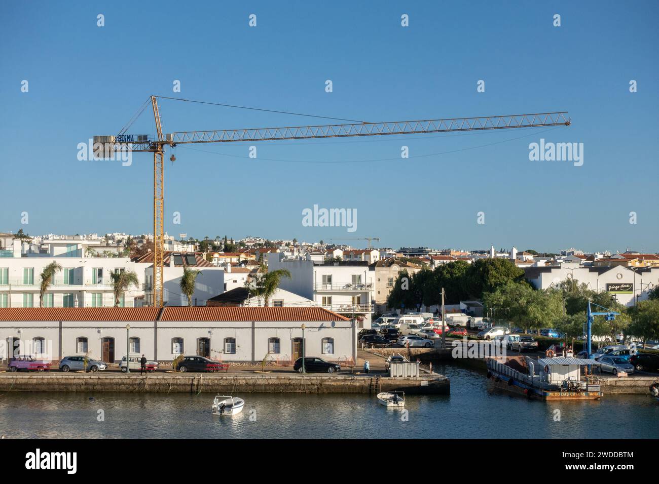 Construction Gantry Crane In Tavira Portugal, January 5, 2024 Stock Photo