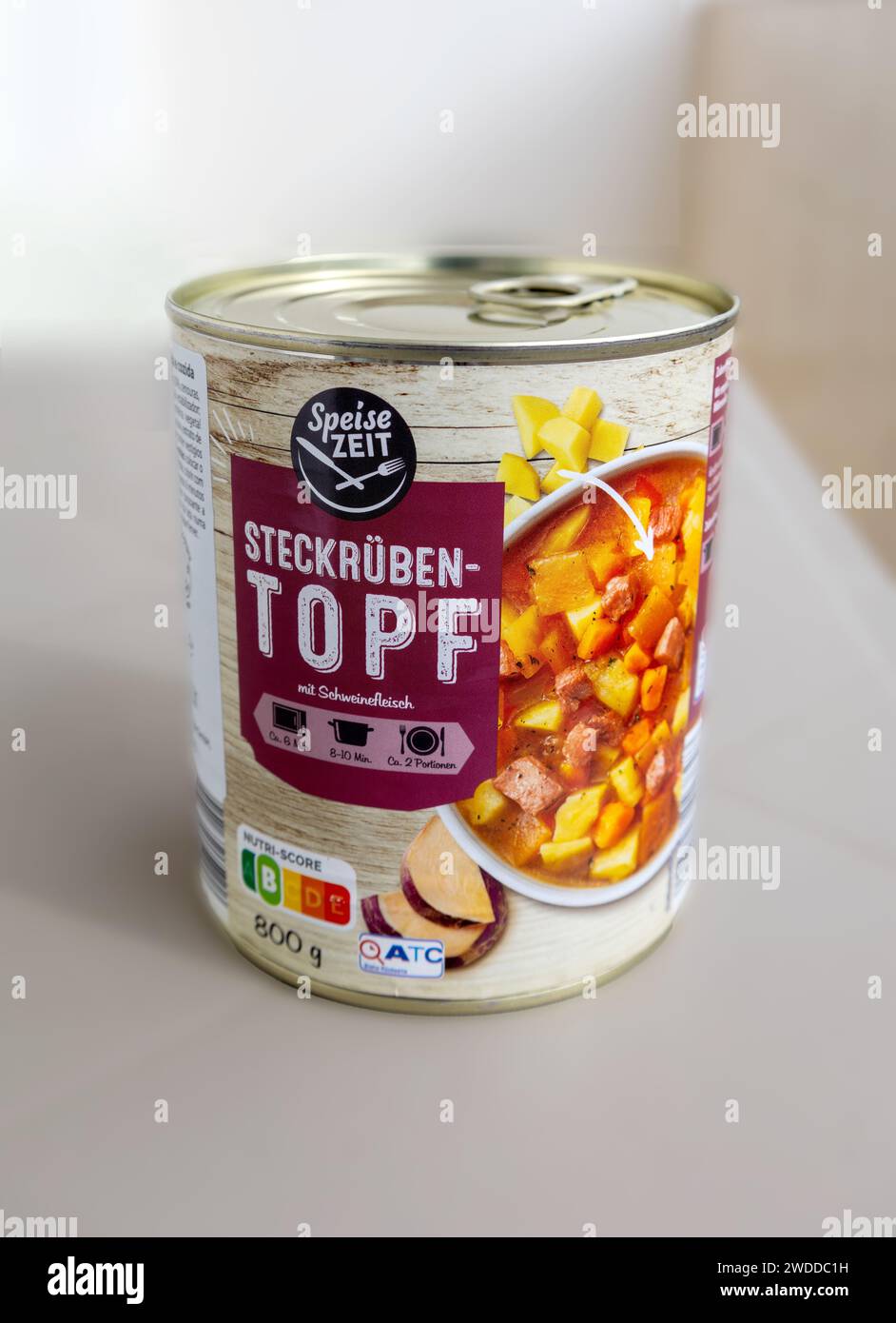 German Tin Of Rutabaga Or Swede Stew In A Ring Pull Can Sold By Aldi Portugal, January 19, 2024 Stock Photo