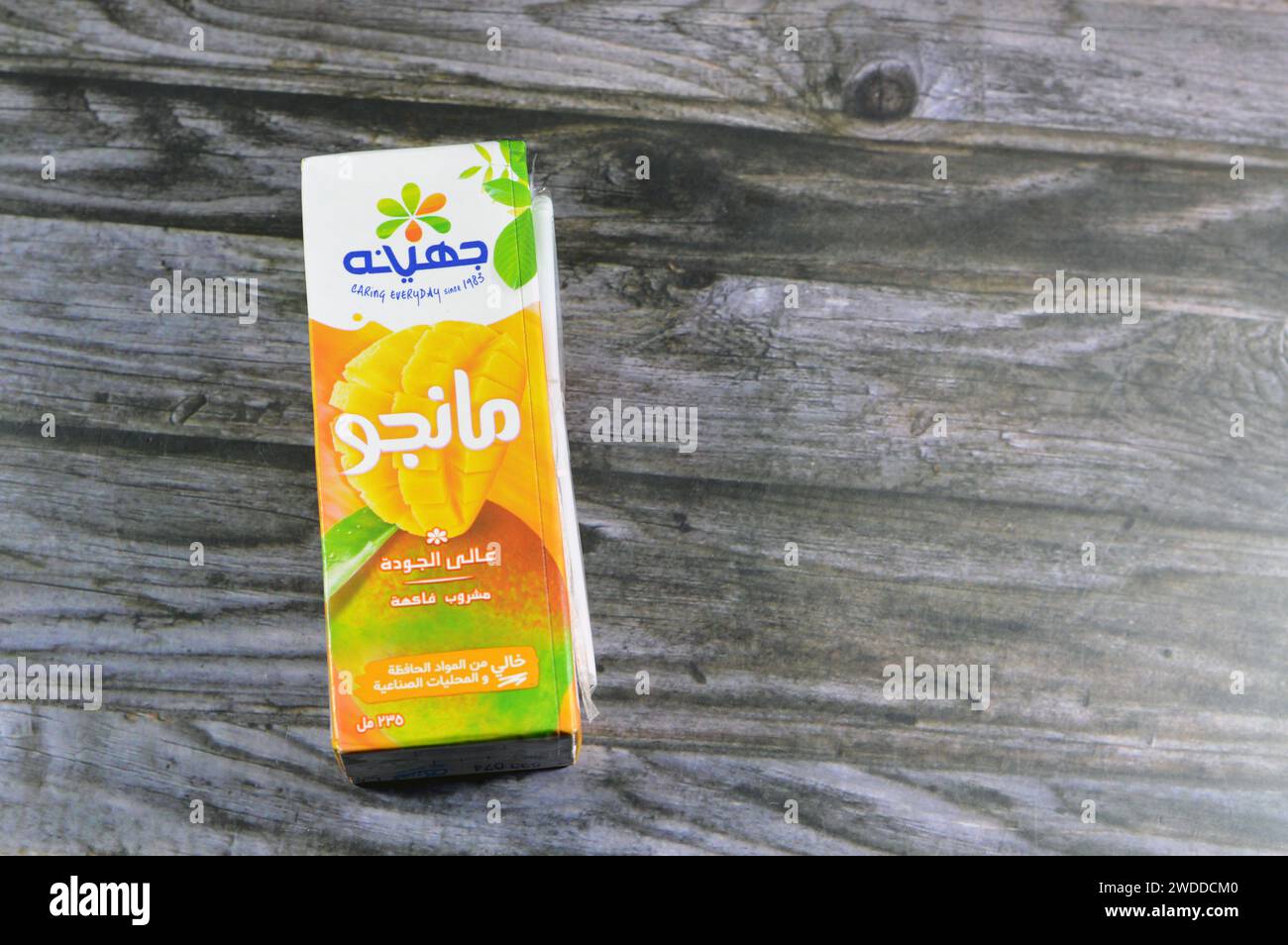 Cairo, Egypt, January 18 2024 Juhayna Mango juice, mango fruit Juice