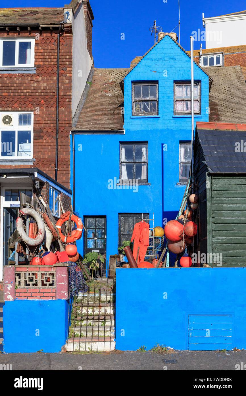Colourful fisherman's house in Hasting Old Town, Rock-a-Nore road, East Sussex, UK Stock Photo