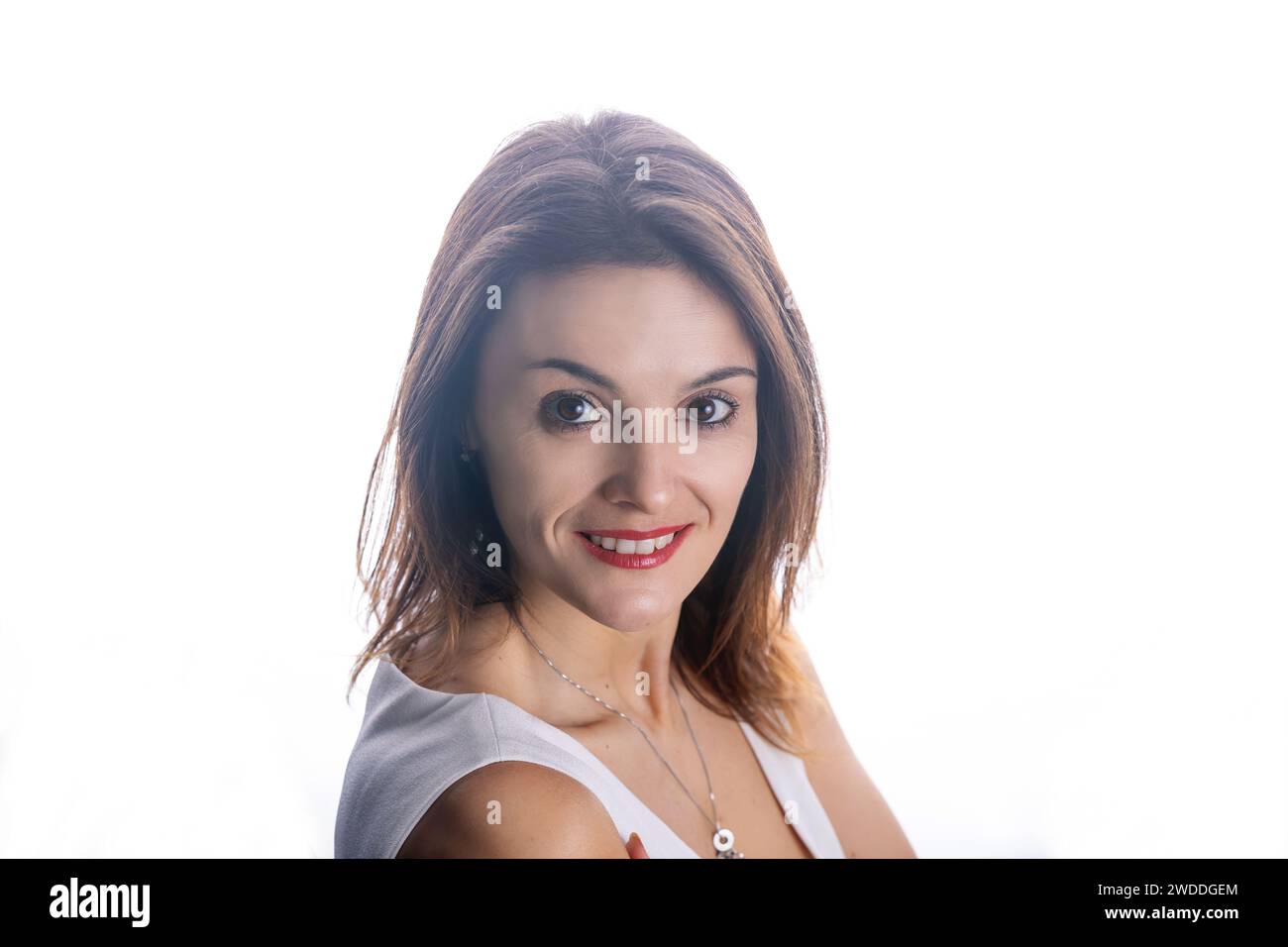 Portrait of a smiling middle aged caucasian woman in studio Stock Photo