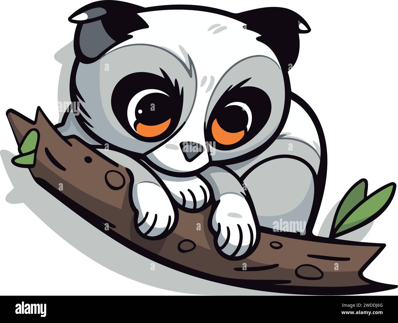 Cute cartoon panda bear on a branch. Vector illustration. Stock Vector