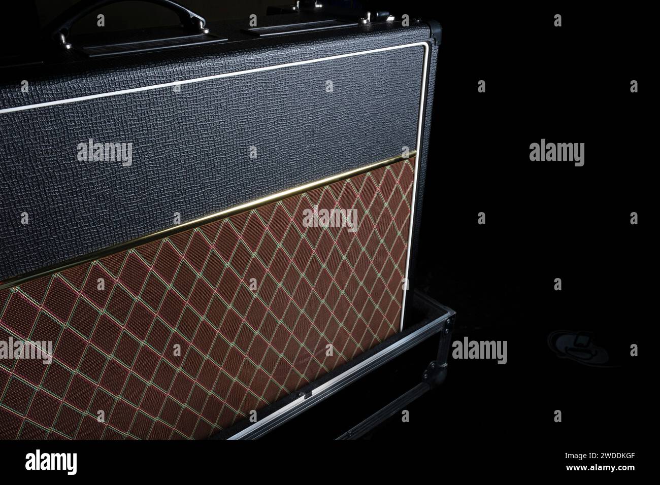 Detail of Guitar amplifier.controls, power, speaker Stock Photo Alamy