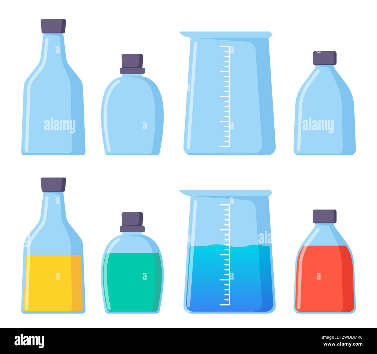 Transparent glassware with chemical reagents. Laboratory test tubes