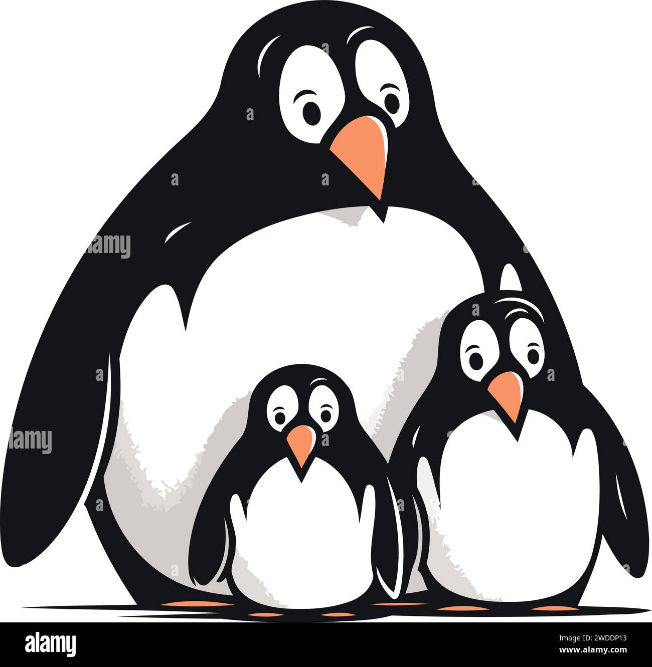 Penguin family isolated on a white background. Vector illustration
