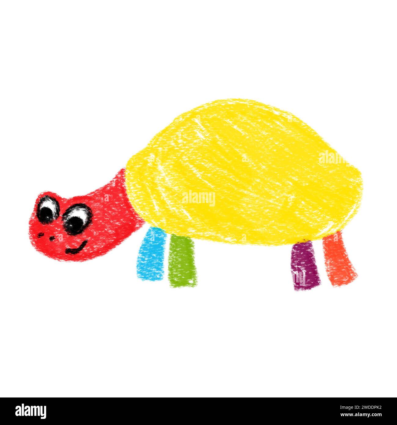 Hand-drawn simple colorful turtle on white background. Kid's drawings using pencil technique. Isolated images. For design and card Stock Photo