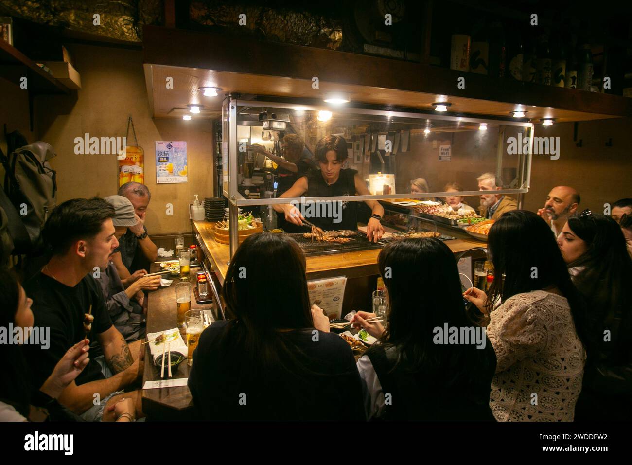 Tokyo, Japan; 1st October 2023: Atmosphere at Izakaya restaurant on Omoide Yokocho Street in the Shinjuku district of Tokyo. Stock Photo