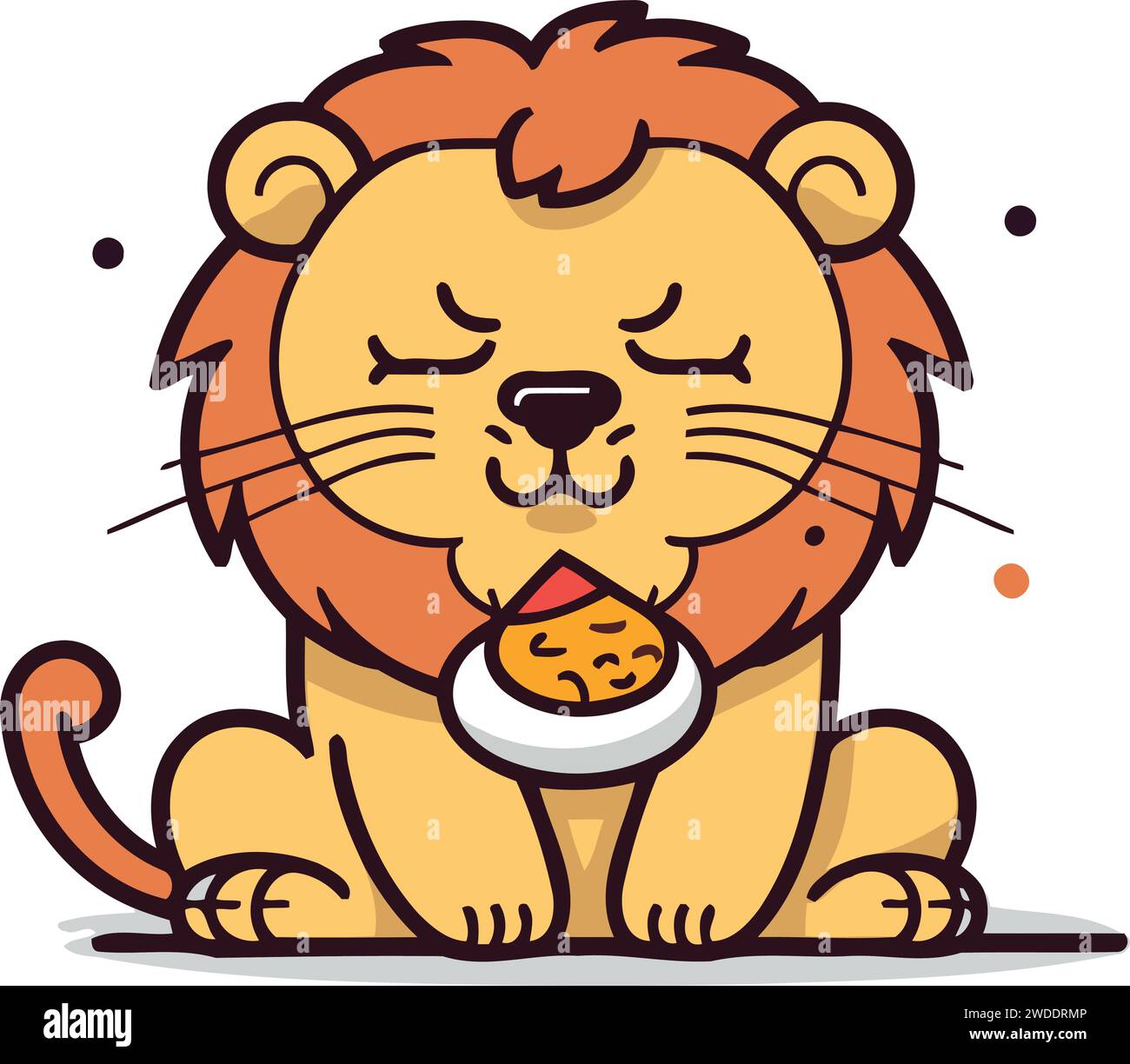 Lion eating cookie. Cute cartoon character. Vector illustration Stock