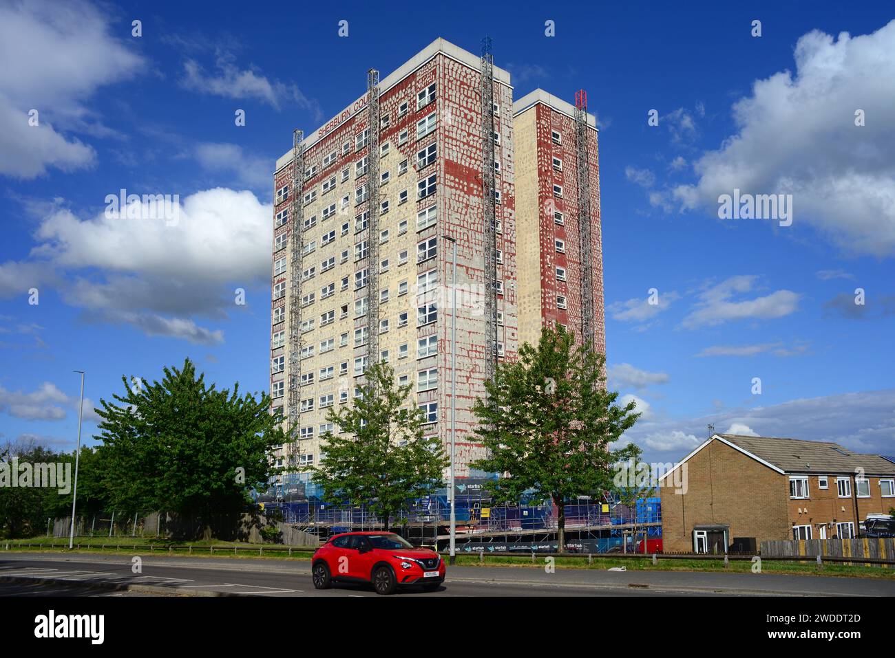 replacing cladding on residential tower block leeds yorkshire united kingdom Stock Photo