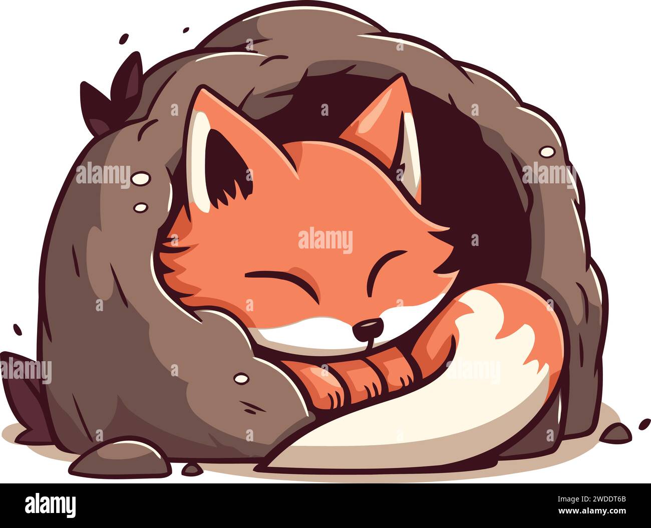 Cute little fox sleeping in a burrow. Vector illustration Stock Vector