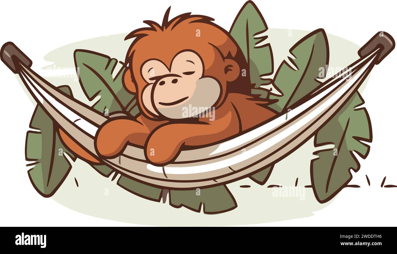 Cute cartoon monkey sitting in a hammock. Vector illustration Stock ...