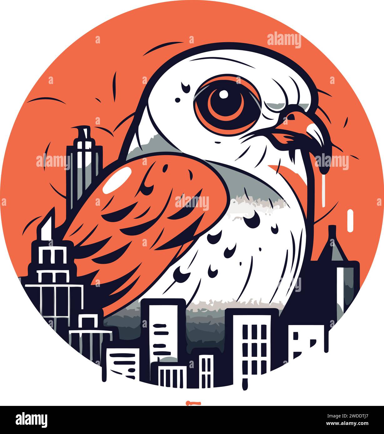 Cute owl in the city. Vector illustration of a bird Stock Vector Image