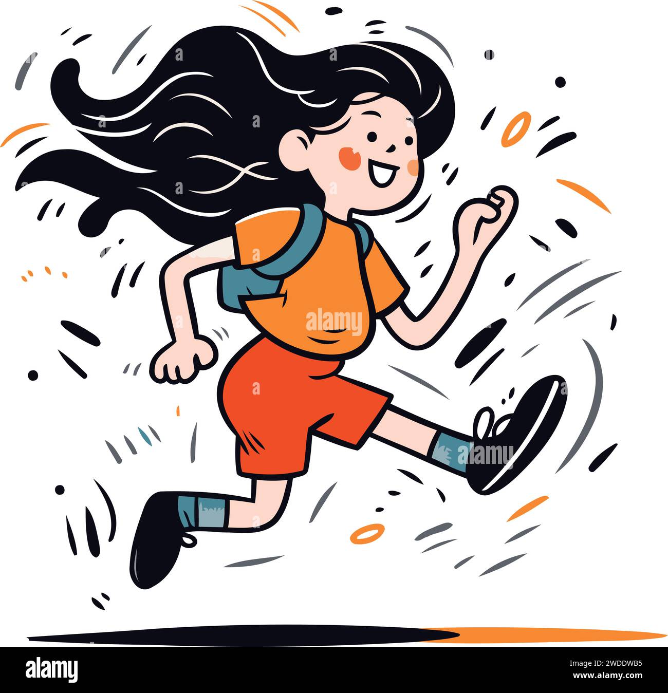 Cartoon illustration of a girl running in a hurry. Vector Stock Vector ...