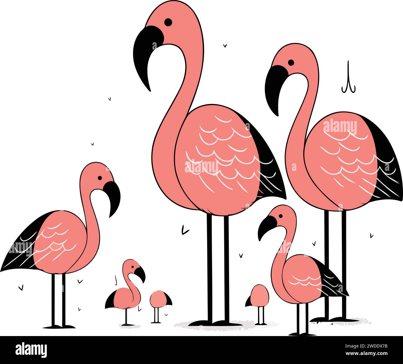 Flamingo family. Vector illustration of a group of funny flamingos. Stock Vector