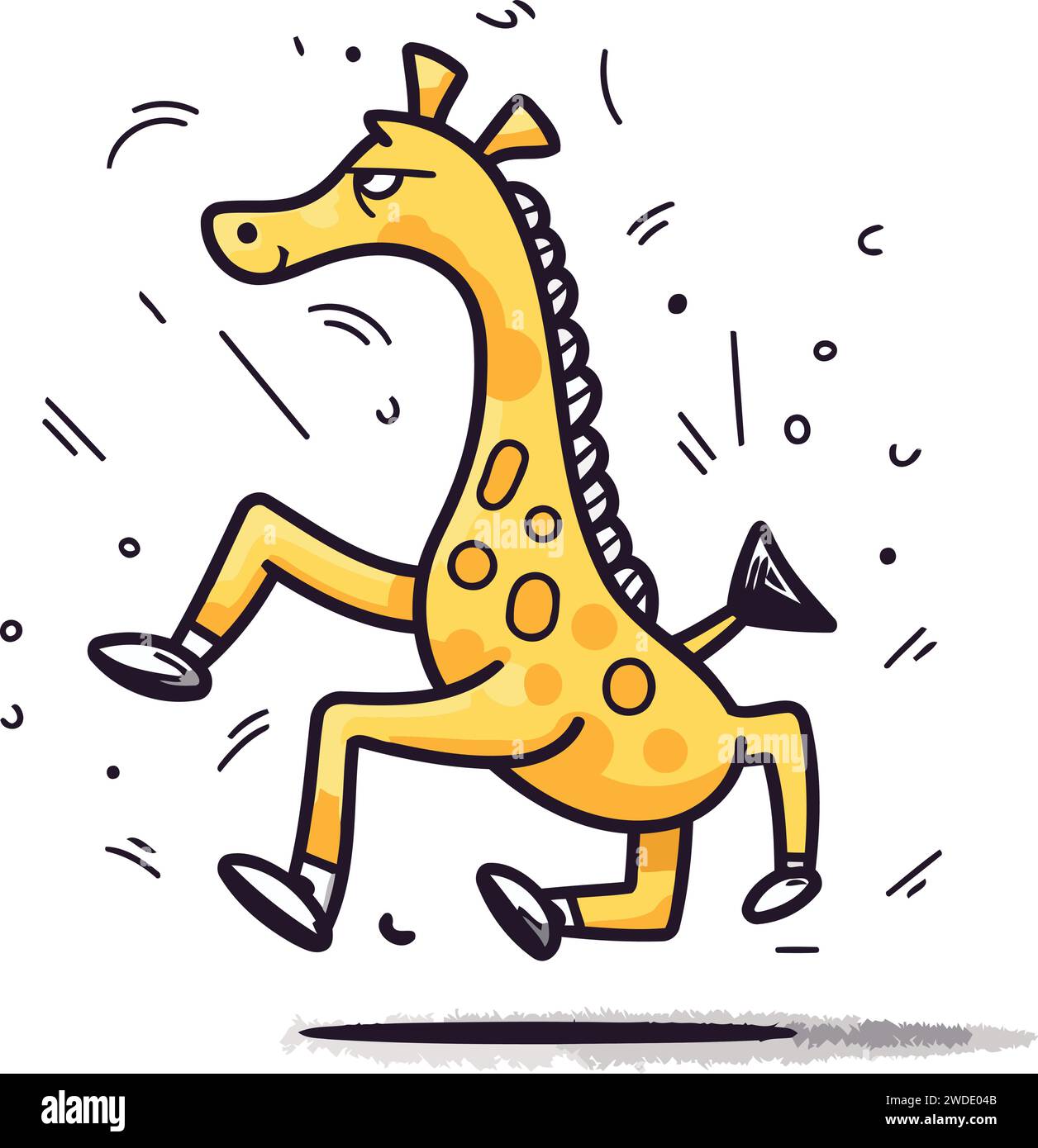 Cute cartoon giraffe running. Vector illustration in doodle style Stock