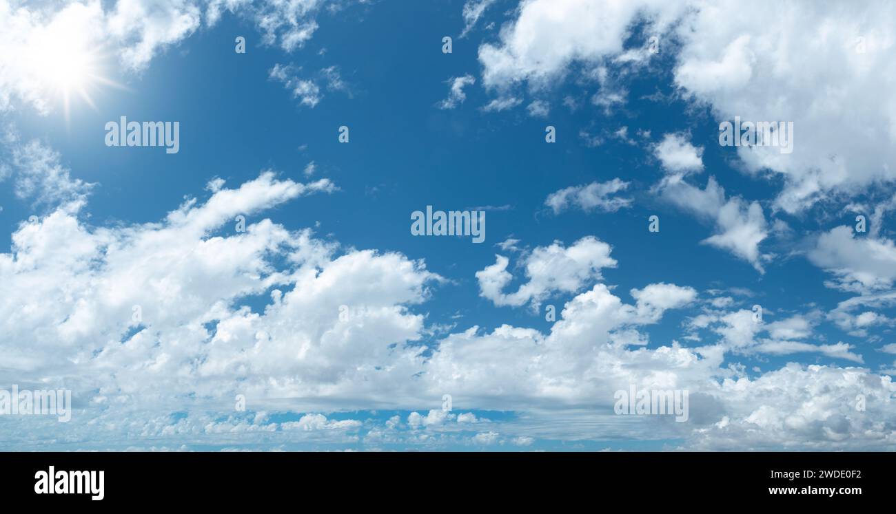 Stunning skyscape with cumulus clouds. Cloudy sky panorama. Stock Photo