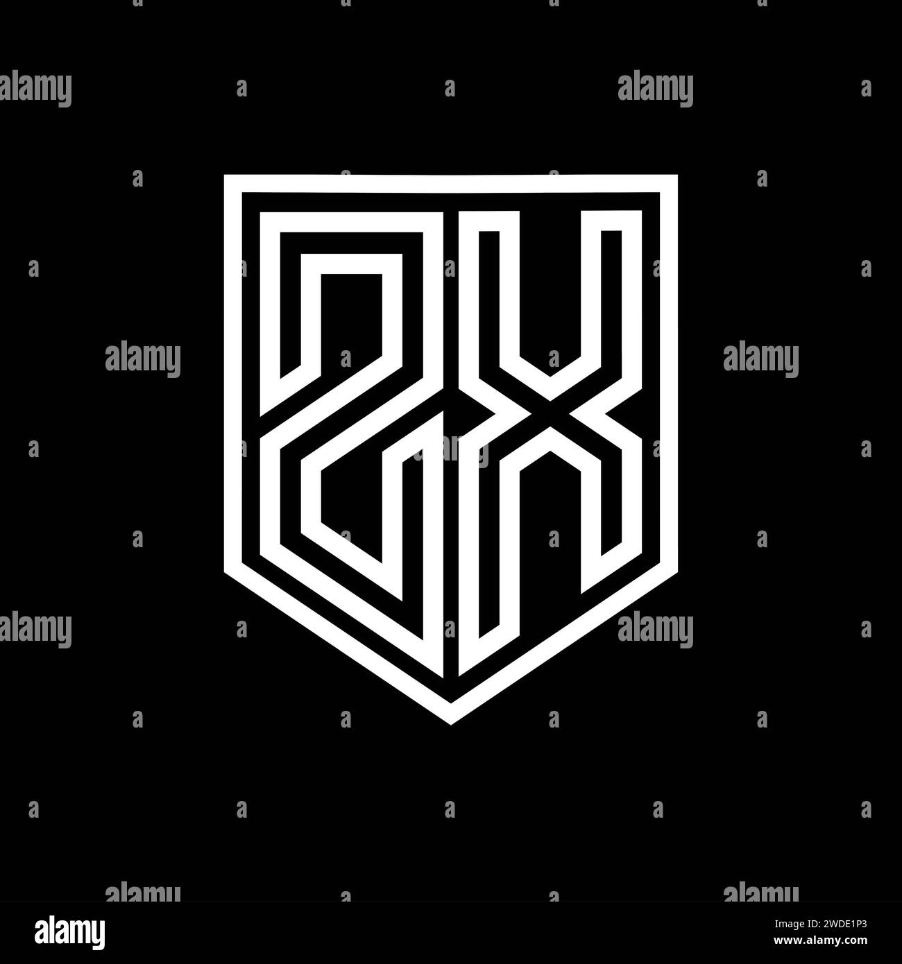 ZX Letter Logo monogram shield geometric line inside shield isolated ...