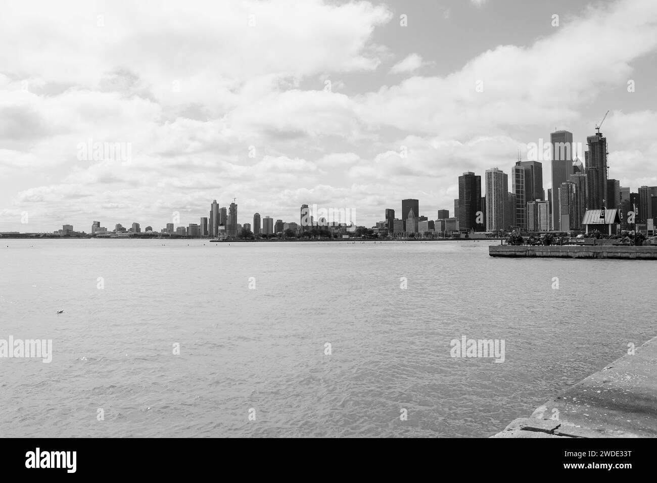 Downtown Chicago cityscape skyline viewed from across the water at Navy