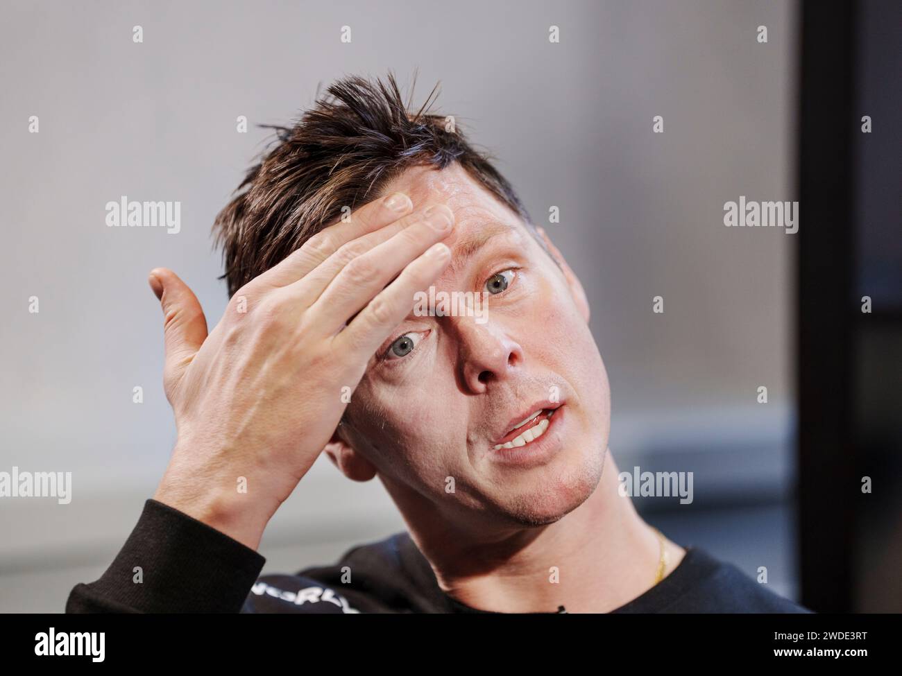 Denmark's Hans Lindberg at the team's press conference at the players hotel during the EHF 2024 Mens European Handball Championship in Hamburg, Germany, Saturday January 20, 2024 Credit: Ritzau/Alamy Live News Stock Photo