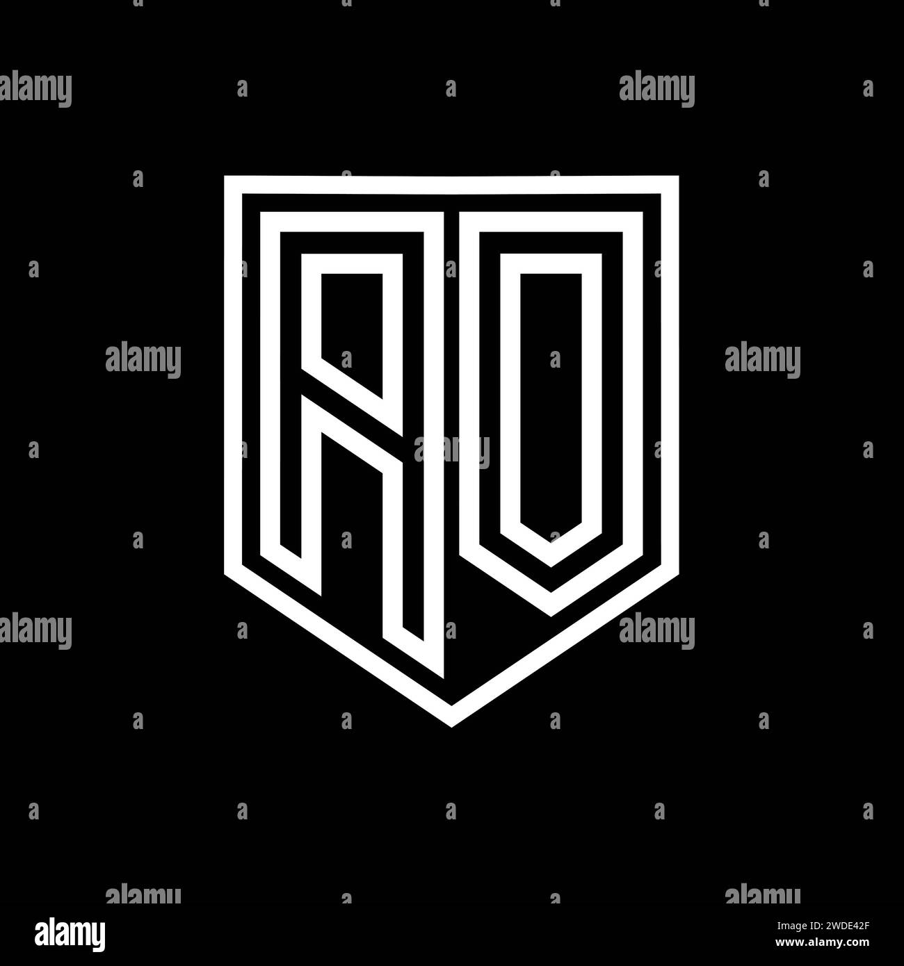 AO Letter Logo monogram shield geometric line inside shield isolated ...