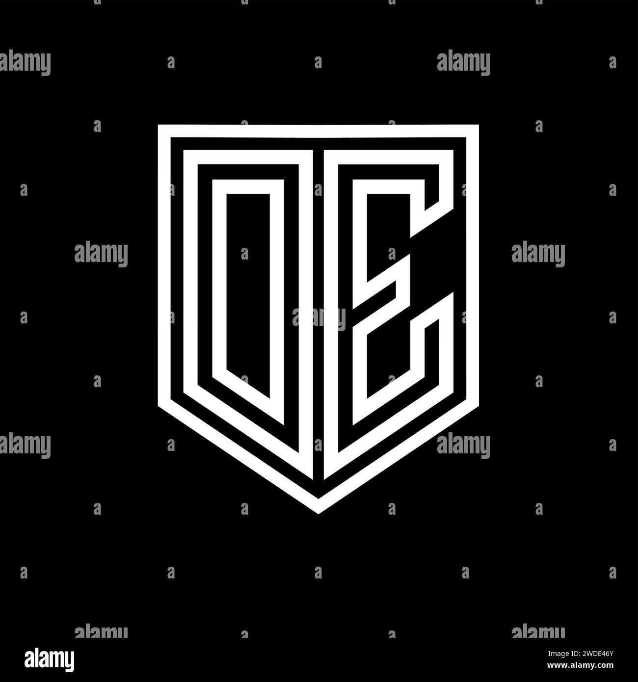 DE Letter Logo monogram shield geometric line inside shield isolated ...